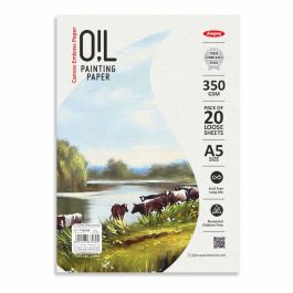 Anupam Oil Painting Paper A5 350 GSM Canvas Emboss Natural White Paper, Polypack of 20 Sheets