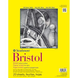 Strathmore 300 Series Bristol 11''x14'' Extra White Vellum 270 GSM Paper, Short-Side Tape Bound Pad of 20 Sheets