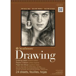 Strathmore 400 Series Drawing 6'' x 8'' Cream Medium Grain 130 GSM Short Side Spiral Pad of 24 Sheets