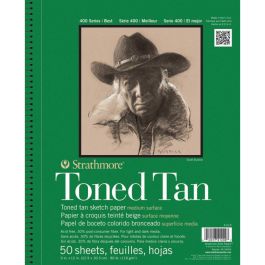 Strathmore 400 Series Toned Tan 9''x12'' Warm Tan Smooth 118 GSM Paper, Long-Side Micro-perforated Album of 50 Sheets