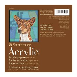 Strathmore 400 Series Acrylic 12''x12'' Cream Canvas Texture 400 GSM Paper, Short-Side Glue Bound Pad of 10 Sheets