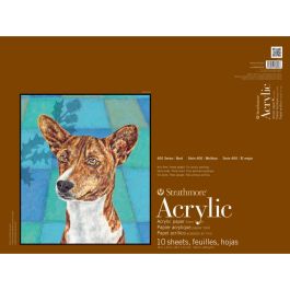 Strathmore 400 Series Acrylic 18''x24'' Cream Canvas Texture 400 GSM Paper, Short-Side Glue Bound Pad of 10 Sheets