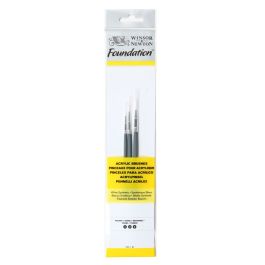 Winsor & Newton Foundation Brush Set of 3 for Acrylics - White Synthetic - Round 1, 3 & 5 - Short Handle