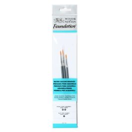 Winsor & Newton Foundation Brush Set of 3 - Golden Synthetic - Round (3,5), Flat (1) - Short Handle