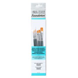 Winsor & Newton Foundation Brush Set of 6 - Golden Synthetic - Round (2,3,5), Flat (3,5,6) - Short Handle