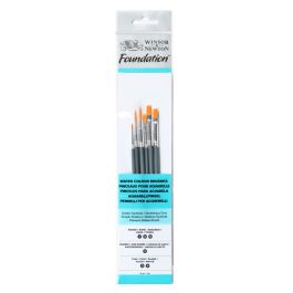 Winsor & Newton Foundation Brush Set of 6 - Golden Synthetic - Round (1,5,6), Filbert (2), Flat (3,4) - Short Handle