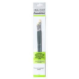 Winsor & Newton Foundation Brush Set - Natural Bristle Filbert 2, 4, 6 - Long Handle - Pack of 3