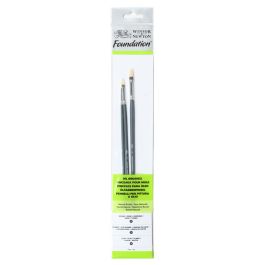 Winsor & Newton Foundation Brush Set of 3 - Natural Bristle - Round 2, Filbert 2, Flat 4 - Long Handle