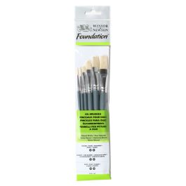 Winsor & Newton Foundation Brush Set of 6 - Natural Bristle - Round 3,6, Filbert 3,6, Flat 10,14 - Short Handle