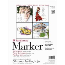 Strathmore 500 Series Marker 9''x12'' Semi-Transparent Extra Smooth 50 GSM Paper, Short-Side Tape Bound Pad of 50 Sheets