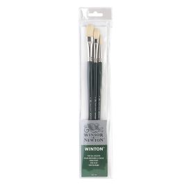 Winsor & Newton Winton Hog Bristle Brush - Assorted Set- Long Handle - Pack of 3