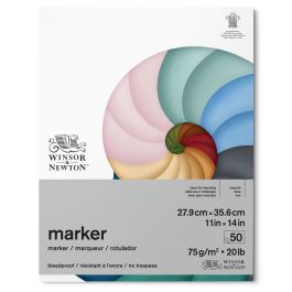 Winsor & Newton Bleedproof Marker Paper - Smooth 75 GSM - 28 cm x 36 cm or 11'' x 14'' Natural White Short Side Glued Pad of 50 Sheets