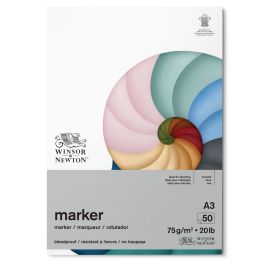 Winsor & Newton Bleedproof Marker Paper - Smooth 75 GSM - A3 (29.7 cm x 42 cm or 12'' x 17'') Natural White Short Side Glued Pad of 50 Sheets