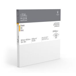 Winsor & Newton Professional White Primed Stretched Linen Canvas - Fine Grain - 430 GSM / 15.2 Oz - 30.5 x 30.5 cm OR 12