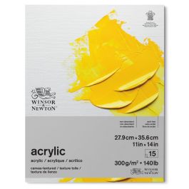 Winsor & Newton Acrylic Paper - Canvas Texture 300 GSM - 27.9 cm x 35.6 cm or 11'' x 14'' Natural White Short Side Glued Pad of 15 Sheets