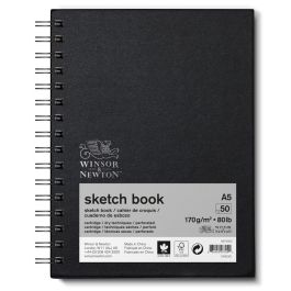 Winsor & Newton Sketchbook - Light Grain 170 GSM - A5 (14.8 cm x 21 cm or 5.8'' x 8.3'') Natural White Long Side Spiral Book of 50 Sheets