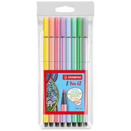 STABILO Pen 68 - Premium Colouring Felt-Tip Pen - Wallet of 8 Pastel Colours