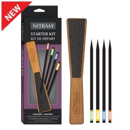 Nitram Starter Kit - Set Of 4 Charcoal Sticks - 1 Each Of H, HB, B and B+ and 1 Slim Sharpening Bloc