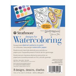 Strathmore Designs For Watercoloring - Abstract 5'' x 7'' Natural White Fine Grain 300 GSM Short Side Glue Pad of 8 Sheets