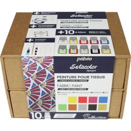 Pebeo Setacolor Opaque Fabric Paint - 10 x 45 ML - Collection Case - SET 1