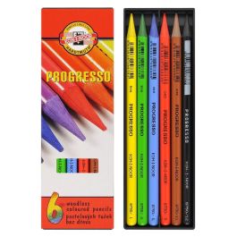 Koh-I-Noor Progresso Woodless Artist's Coloured Pencils - Set of 6 Assorted Colours