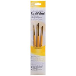 Princeton Real Value Brush Set of 3 - Natural Hair - Camel - Round 3, Shader 2 & 6 - Short handle