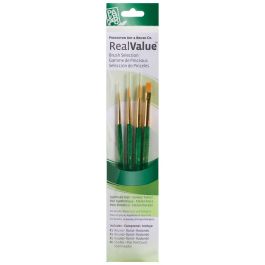 Princeton Real Value Brush Set of 4 - Synthetic Hair - Golden Taklon - Round 1, 3 & 5, Shader 6 - Short handle