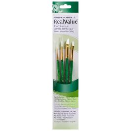 Princeton Real Value Brush Set of 4 - Synthetic Hair - White Taklon - Round 3/0 & 3, Shader 4, Angular 1/4 - Short handle