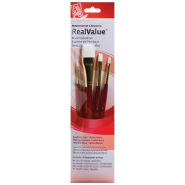 Princeton Real Value Brush Set of 4 - Sythetic - White Taklon - Round 2, Shader 4 & 8, Wash 3/4 - Short handle