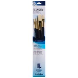 Princeton Real Value Brush Set of 4 - Natural Hair - Bristle - Round 6, Filbert 4, Bright 8, Flat 12 - Long Handle