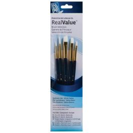 Princeton Real Value Brush Set of 5 - Synthetic Hair - White Taklon - Round 1 & 4,  Angle Shader 3/8, Shader 4 & 8 - Short handle