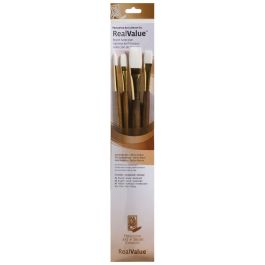 Princeton Real Value Brush Set of 4 - Synthetic Hair - White Taklon - Round 6, Filbert 6, Bright 8, Flat 12 - Long Handle