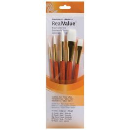 Princeton Real Value Brush Set of 5 - Synthetic Hair - White Taklon - Round 2, 8 & 12, Stroke 3/4, Wash 1/2 - Short handle