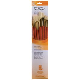 Princeton Real Value Brush Set of 7 - Natural Hair - Bristle - Round 2 & 6, Bright 6, Filbert 8, Fan 6, Flat 10, Angular 6 - Long Handle