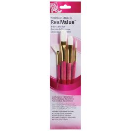 Princeton Real Value Brush Set of 4 - Synthetic Hair - White Taklon - Round 4, Fan 2, Filbert 6, Flat 10 - Short handle