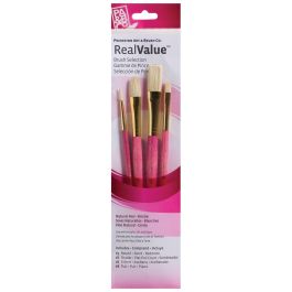 Princeton Real Value Brush Set of 4 - Natural Hair - Bristle - Round 3, Shader 6, Filbert 6, Flat 8 - Short handle