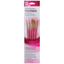 Princeton Real Value Brush Set of 5 - Synthetic Hair - Golden Taklon - Round 2, Liner 1, Grainer 1/4, Filbert 2, Flat Shader 3 - Short handle