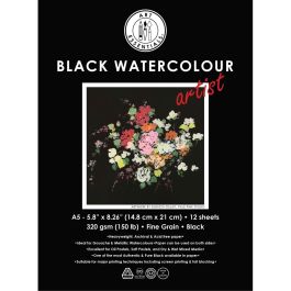 Art Essentials Black Artist Watercolour Paper - Fine Grain 320 GSM - A5 - Pad of 12 Sheets