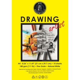 Art Essentials Drawing Artist A4 (21 cm x 29.7 cm) Natural White Fine Grain 180 GSM Paper, Polypack of 10 Sheets