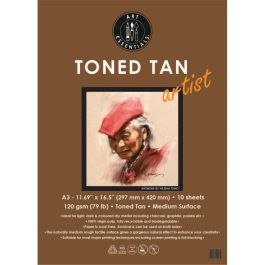 Art Essentials Toned Tan Artist Sketching Paper - Medium Surface 120 GSM - A3 - Polypack of 10 Sheets