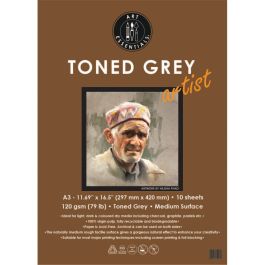 Art Essentials Toned Grey Artist Sketching Paper - Medium Surface 120 GSM - A3 - Polypack of 10 Sheets