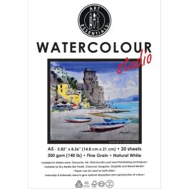 Art Essentials Watercolour Studio A5 (14.8 cm x 21 cm) Natural White Cold Press / Medium Surface 300 GSM Paper, Polypack of 20 Sheets