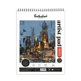 Scholar Artists' Pad Novice - A4 (29.7 cm x 21 cm or 8.3 in x 11.7 in) Natural White Smooth 130 GSM, Spiral Pad of 50 Sheets