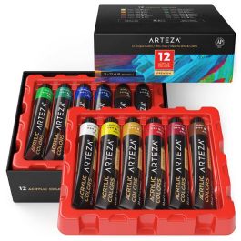 Arteza Premium Acrylic Colours - Assorted Set of 12 x 22 ML Tubes - Non Toxic - Ideal for Art & Craft