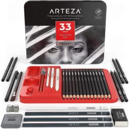 Arteza Expert Professional Quality - Drawing Tools & Detailing Accessories - Set of 33 Pieces - 4H to 14B Drawing Pencils