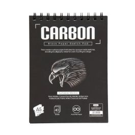 Scholar Artists' Toned Paper Carbon - A5 (14.8 cm x 21 cm or 5.8 in x 8.3 in) Black Smooth 180 GSM, Spiral Pad of 40 Sheets