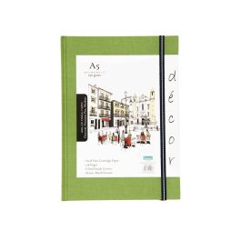 Scholar Artists' Sketch Book Décor - A5 (14.8 cm x 21 cm or 5.8 in x 8.3 in) Natural White Medium 150 GSM, Cloth Finish Green Cover Journal of 56 Sheets