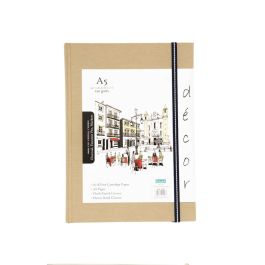 Scholar Artists' Sketch Book Décor - A5 (14.8 cm x 21 cm or 5.8 in x 8.3 in) Natural White Medium 150 GSM, Cloth Finish Khakhi Cover Journal of 56 Sheets