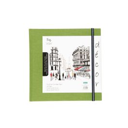 Scholar Artists' Sketch Book Décor - Square (19.5 cm x 19.5 cm or 7.68 in x 7.68 in) Natural White Medium 150 GSM, Cloth Finish Green Cover Journal of 56 Sheets