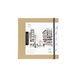 Scholar Artists' Sketch Book Décor - Square (19.5 cm x 19.5 cm or 7.68 in x 7.68 in) Natural White Medium 150 GSM, Cloth Finish Khakhi Cover Journal of 56 Sheets